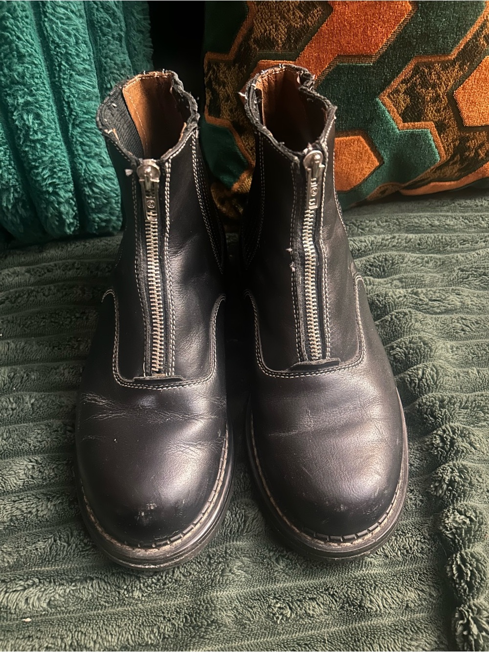 John Fluevog Black Front-Zip Leather Ankle Boots!